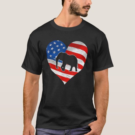 米国国旗の象7月4日 Tシャツ (正面)