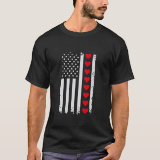 米国国旗の赤いハート米国愛国愛ヴァレンティ Tシャツ
