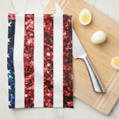 米国国旗の赤い青いきらめきグリッター キッチンタオル (四つ折り)