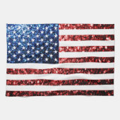 米国国旗の赤い青いきらめきグリッター キッチンタオル (横)