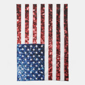 米国国旗の赤い青いきらめきグリッター キッチンタオル (縦)