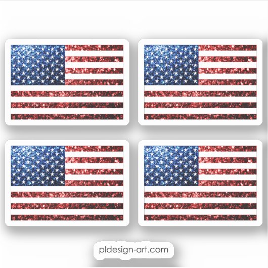 米国国旗の赤い青いきらめきグリッター シール (正面)