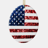 米国国旗の赤い青いきらめきグリッター セラミックオーナメント (右)