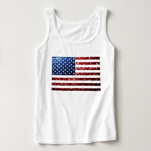 米国国旗の赤い青いきらめきグリッター プラスサイズTシャツ (デザイン正面)