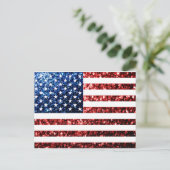 米国国旗の赤い青いきらめきグリッター ポストカード (スタンド正面)