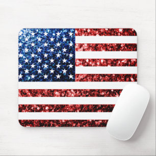 米国国旗の赤い青いきらめきグリッター マウスパッド