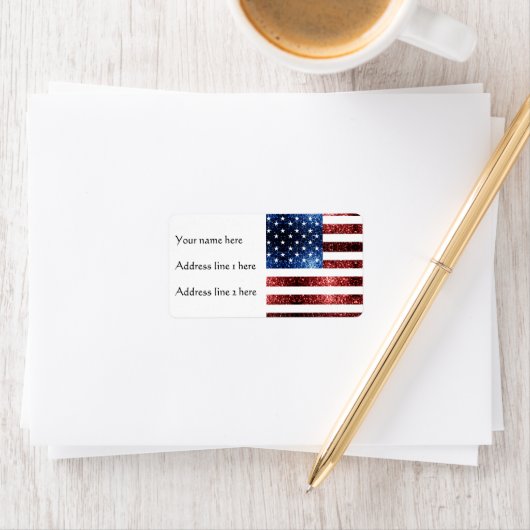 米国国旗の赤い青いきらめきグリッター ラベル (インサイチュ)