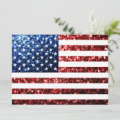 米国国旗の赤い青いきらめきグリッター 招待状 (スタンド正面)