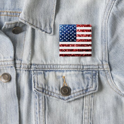 米国国旗の赤い青いきらめきグリッター 缶バッジ (インサイチュ)