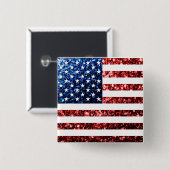 米国国旗の赤い青いきらめきグリッター 缶バッジ (正面&裏面)