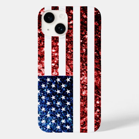 米国国旗の赤い青いきらめきグリッター Case-Mate iPhoneケース (裏面)