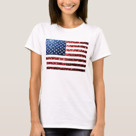 米国国旗の赤い青いきらめきグリッター Tシャツ