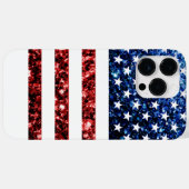 米国国旗の赤い青い輝フェイクき Case-Mate iPhoneケース (裏面 (横))