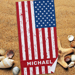 米国国旗の赤い青の愛国心パーソナライズされた ビーチタオル