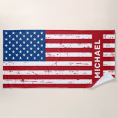 米国国旗の赤い青の愛国心パーソナライズされた ビーチタオル (正面)