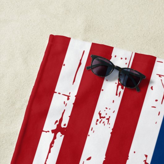 米国国旗の赤い青の愛国心パーソナライズされた ビーチタオル (インサイチュ)