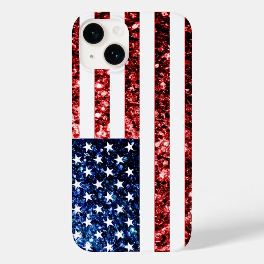 米国国旗の赤い青フェイクいきらきら光るきらめき Case-Mate iPhoneケース (裏面)