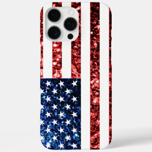 米国国旗の赤い青フェイクいきらきら光るきらめき iPhone 16 PRO MAXケース