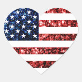 米国国旗の赤と青のきらめきグリッター ハートシール (正面)