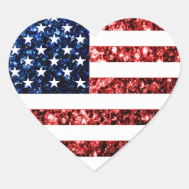 米国国旗の赤と青のきらめきグリッター ハートシール