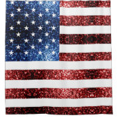 米国国旗の赤と青のキラキラのグリッター シャワーカーテン (正面)