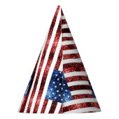 米国国旗の赤と青のキラキラのグリッター パーティーハット (裏面)