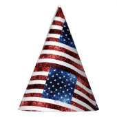 米国国旗の赤と青のキラキラのグリッター パーティーハット (左)