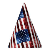 米国国旗の赤と青のキラキラのグリッター パーティーハット (右)