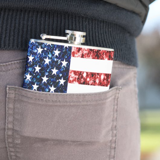 米国国旗の赤と青のキラキラのグリッター フラスク (インサイチュ)