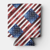 米国国旗の赤と青のキラキラのグリッター 缶クーラー (正面)