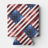 米国国旗の赤と青のキラキラのグリッター 缶クーラー (裏面)