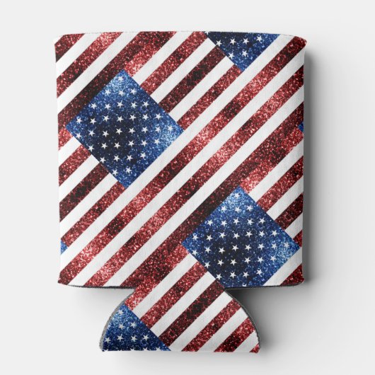 米国国旗の赤と青のキラキラのグリッター 缶クーラー (裏面)