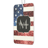 米国国旗の赤と青のスパークルグリッターモノグラム カーエアーフレッシュナー (左)