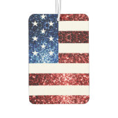 米国国旗の赤と青のスパークルグリッターモノグラム カーエアーフレッシュナー (裏面)