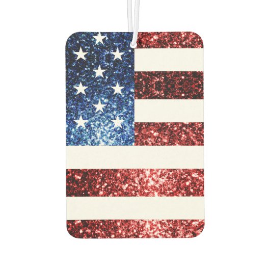米国国旗の赤と青のスパークルグリッターモノグラム カーエアーフレッシュナー (裏面)