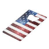 米国国旗の赤と青のスパークルグリッターモノグラム クレジットカード栓抜き (裏面アングル)