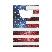 米国国旗の赤と青のスパークルグリッターモノグラム クレジットカード栓抜き (裏面)