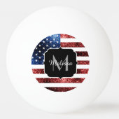 米国国旗の赤と青のスパークルグリッターモノグラム 卓球ボール (正面)