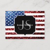 米国国旗の赤と青のスパークルグリッターモノグラム 名刺 (裏面)