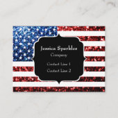 米国国旗の赤と青のスパークルグリッターモノグラム 名刺 (正面)