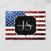 米国国旗の赤と青のスパークルグリッターモノグラム 名刺 (裏面)