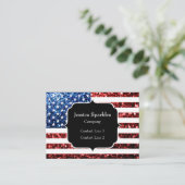米国国旗の赤と青のスパークルグリッターモノグラム 名刺 (スタンド正面)