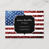 米国国旗の赤と青のスパークルグリッターモノグラム 名刺 (正面)