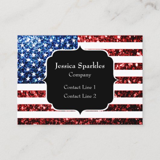 米国国旗の赤と青のスパークルグリッターモノグラム 名刺 (正面)