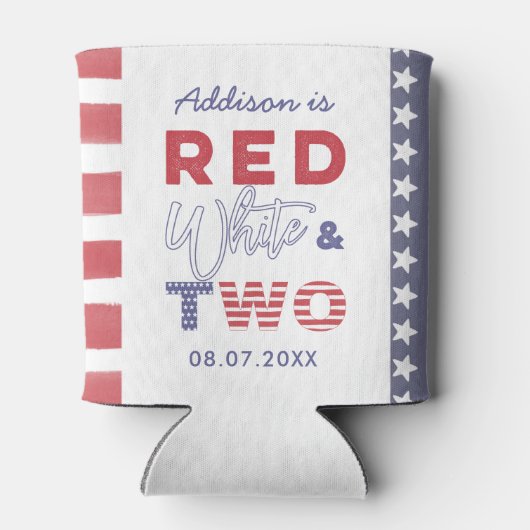 米国国旗の赤白と2歳の誕生日パーティーのお気に入り 缶クーラー (裏面)