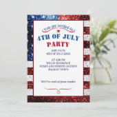 米国国旗の赤白青がグリッターを7月4日 招待状 (スタンド正面)