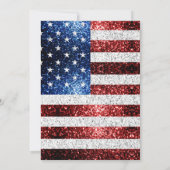 米国国旗の赤白青がグリッターを7月4日 招待状 (裏面)