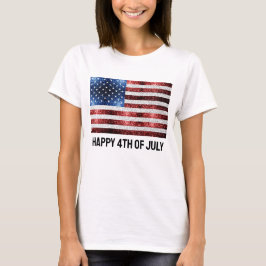 米国国旗の赤白青がグリッターを7月4日 Tシャツ