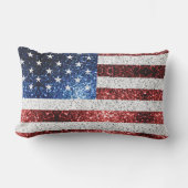 米国国旗の赤白青のきらめきグリッター アウトドアクッション (正面)