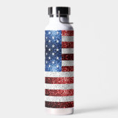 米国国旗の赤白青のきらめきグリッター ウォーターボトル (左面)
